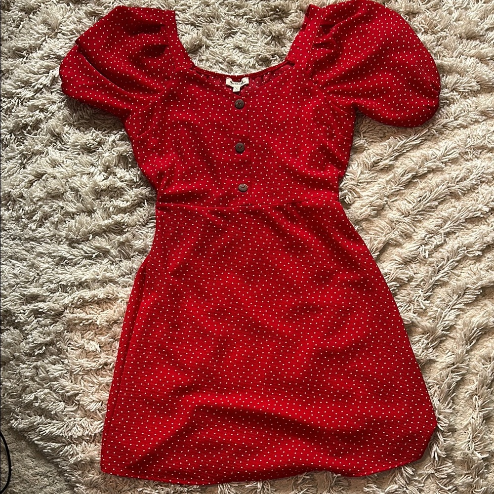 Red Polka Dot Dress with Puff Sleeves